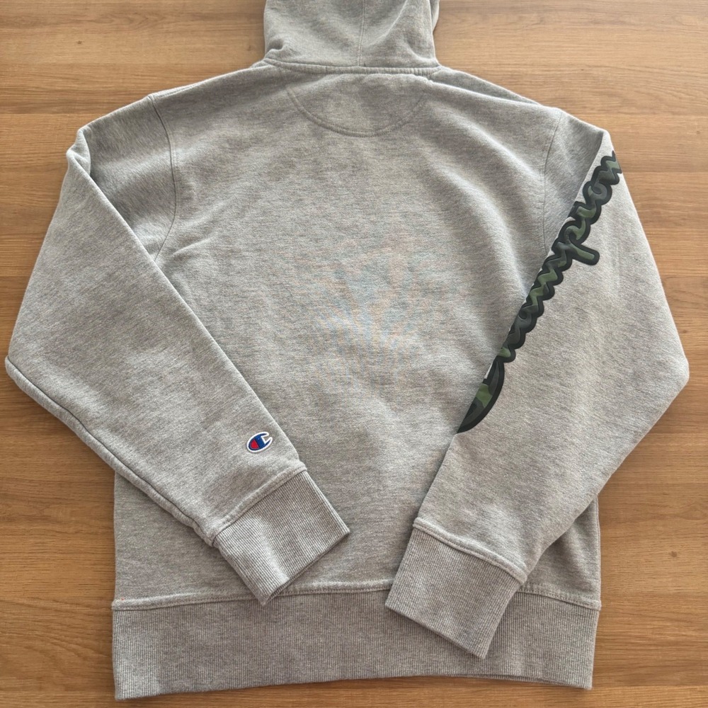 Champion Mens Heather Gray Camo Logo Pullover Hoodie Small - Picture 6 of 8